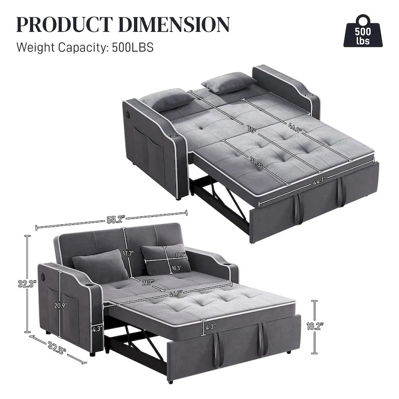 Ouyessir 3 in 1 Multi-Functional Convertible Sleeper Sofa Bed 29