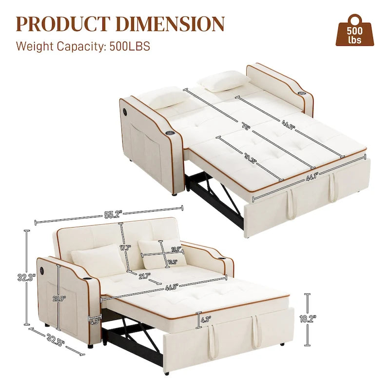 Ouyessir 3 in 1 Multi-Functional Convertible Sleeper Sofa Bed 37