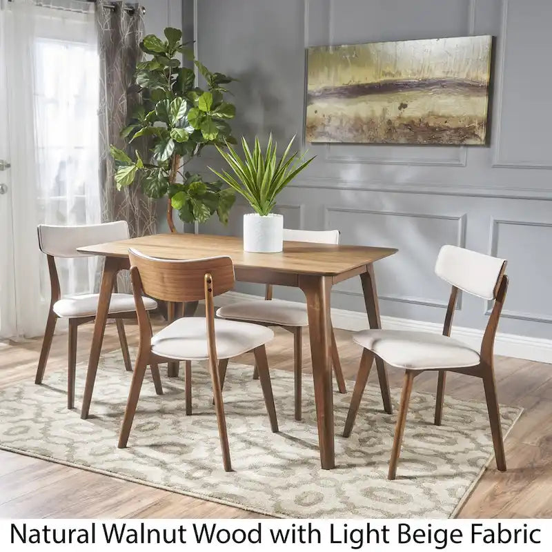 Set da pranzo rettangolare Megann Mid-Century a 5 pezzi in legno di Christopher Knight Home 3