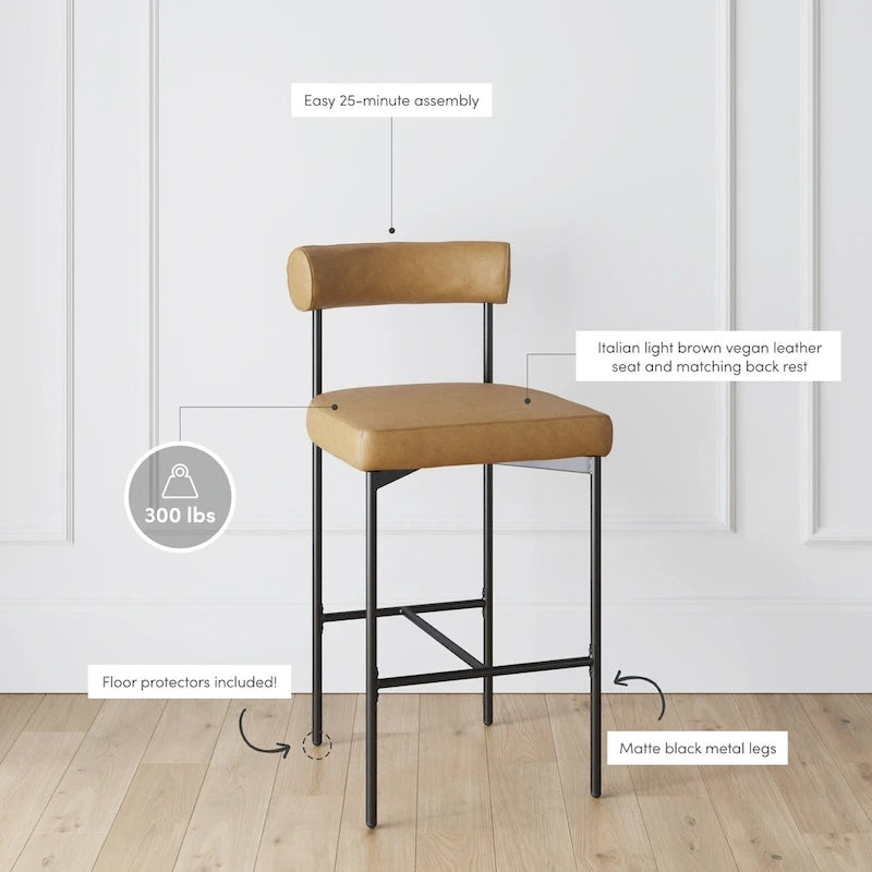 Nathan James Dahlia Counter Height Barstool or Dining Chair with Back and Upholstered Cushion 20
