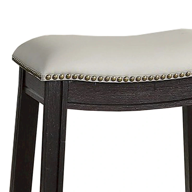 Curved Leatherette Counter Stool with Nailhead Trim, Set of 2, Gray 4