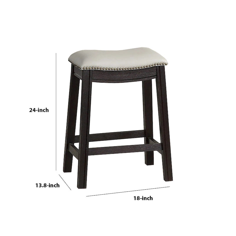 Curved Leatherette Counter Stool with Nailhead Trim, Set of 2, Gray 5