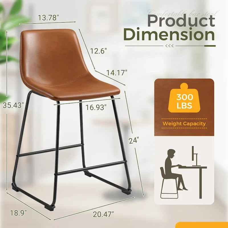 Homall Barstools PU Leather Counter Bar Stool With Back and Footrest Set of 2, Brown 3