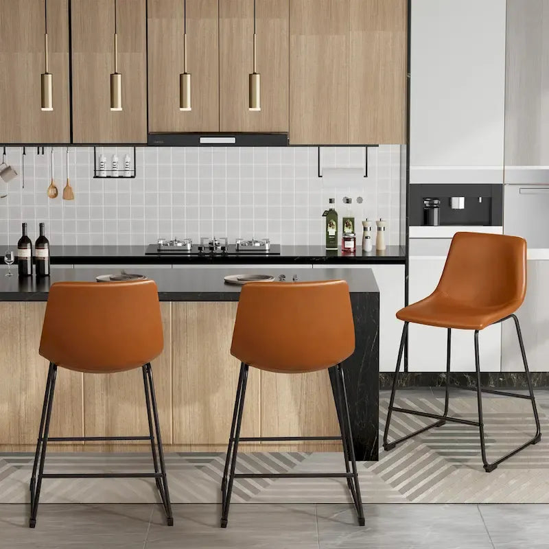 Homall Barstools PU Leather Counter Bar Stool With Back and Footrest Set of 2, Brown 4