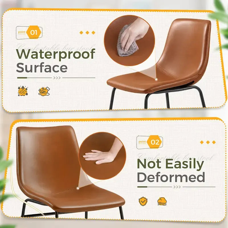 Homall Barstools PU Leather Counter Bar Stool With Back and Footrest Set of 2, Brown 5
