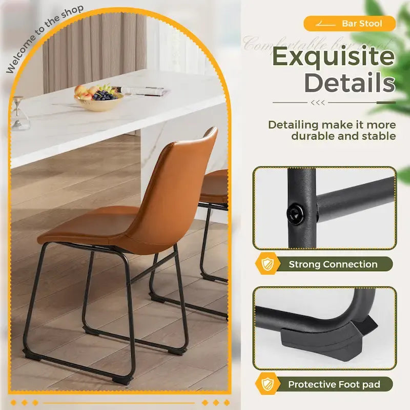 Homall Barstools PU Leather Counter Bar Stool With Back and Footrest Set of 2, Brown 8