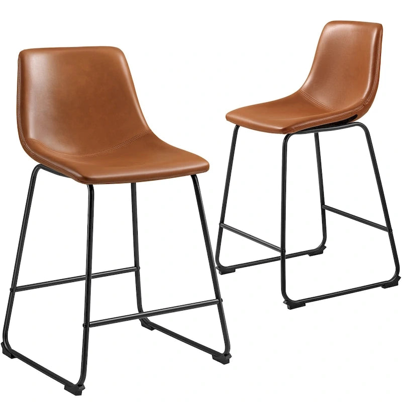 Homall Barstools PU Leather Counter Bar Stool With Back and Footrest Set of 2, Brown 12