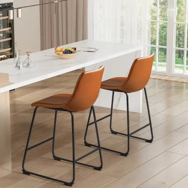 Homall Barstools PU Leather Counter Bar Stool With Back and Footrest Set of 2, Brown 13