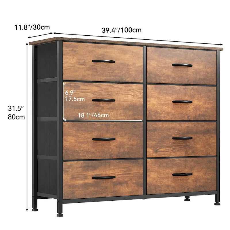 Moasis Rustic Wood-grain Badroom Dresser with Metal Frame, Wooden Top 7