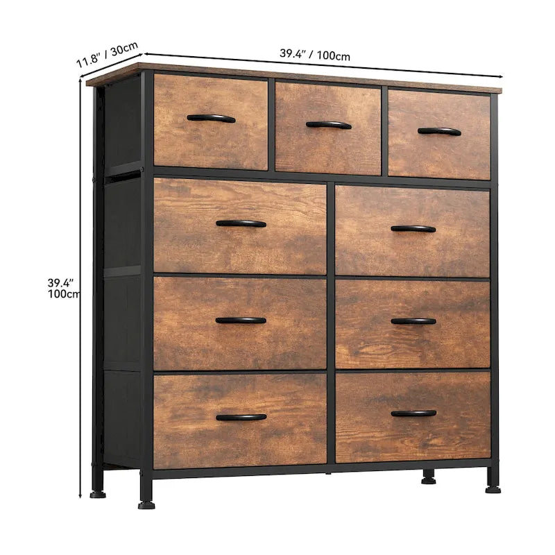 Moasis Rustic Wood-grain Badroom Dresser with Metal Frame, Wooden Top 13