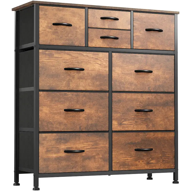 Moasis Rustic Wood-grain Badroom Dresser with Metal Frame, Wooden Top 15