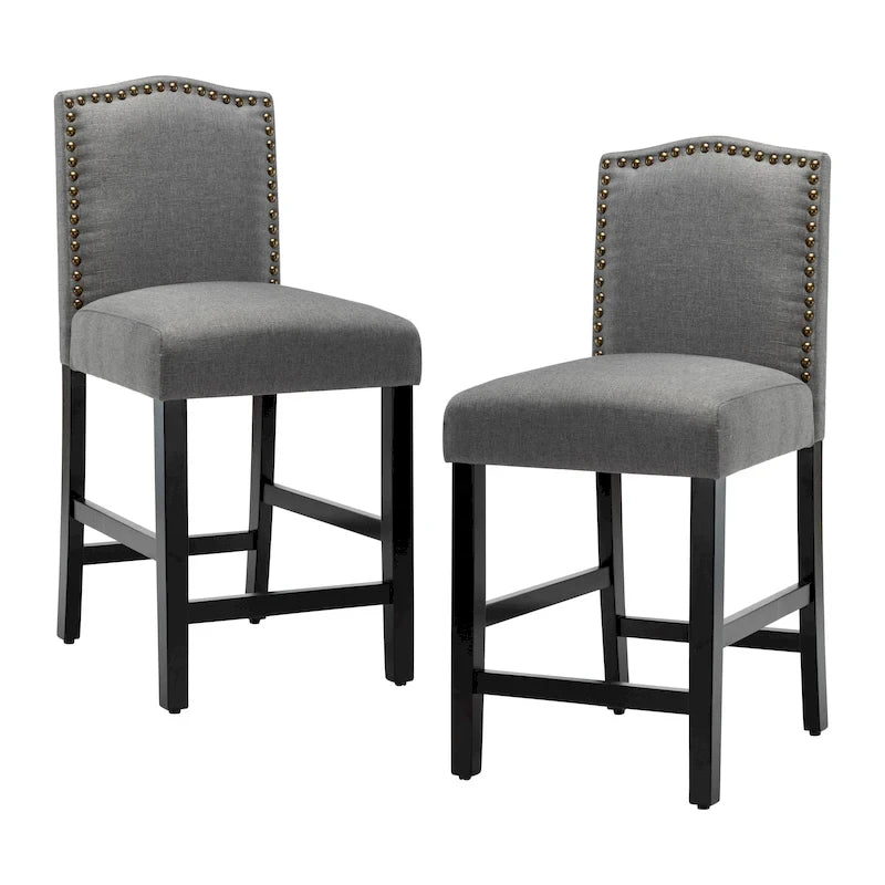 24 Inches Fabric Upholstered Nailhead Trim Counter Height Bar stools with Back Set of 2 26