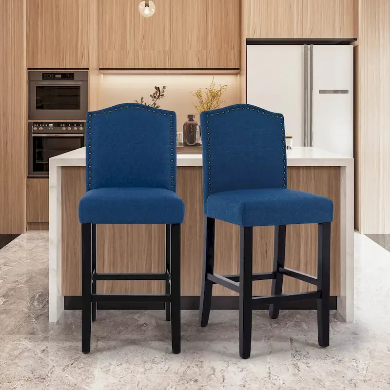 24 Inches Fabric Upholstered Nailhead Trim Counter Height Bar stools with Back Set of 2 3