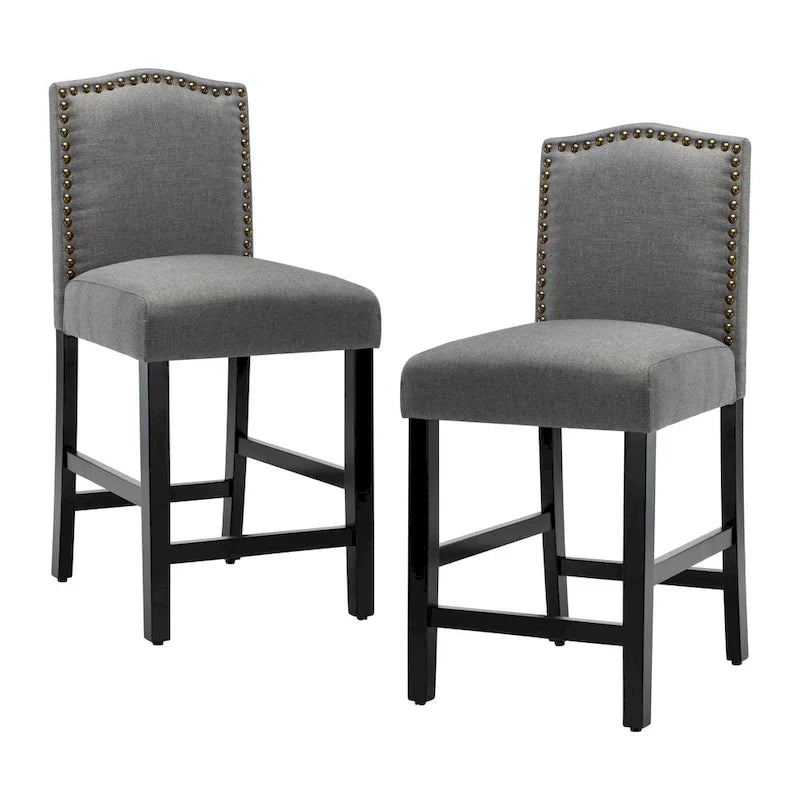 24 Inches Fabric Upholstered Nailhead Trim Counter Height Bar stools with Back Set of 2 6