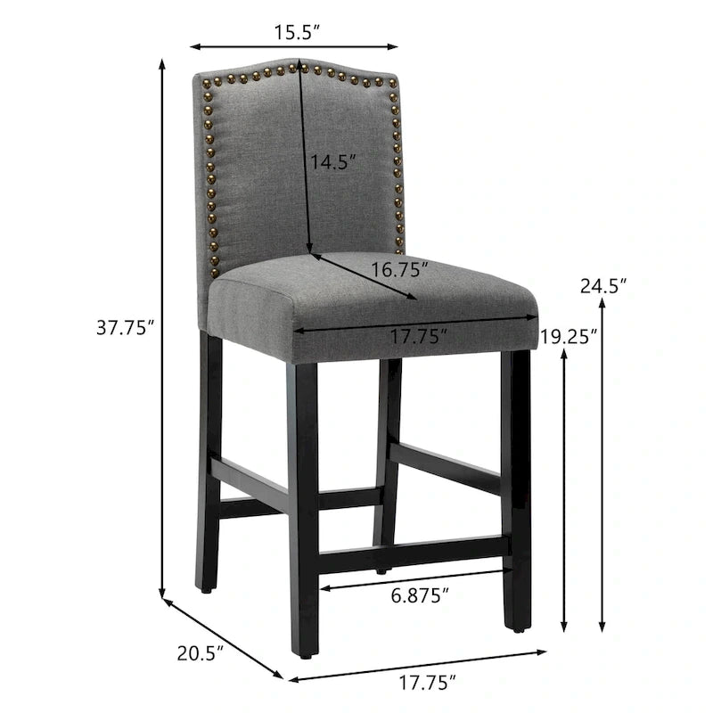 24 Inches Fabric Upholstered Nailhead Trim Counter Height Bar stools with Back Set of 2 8