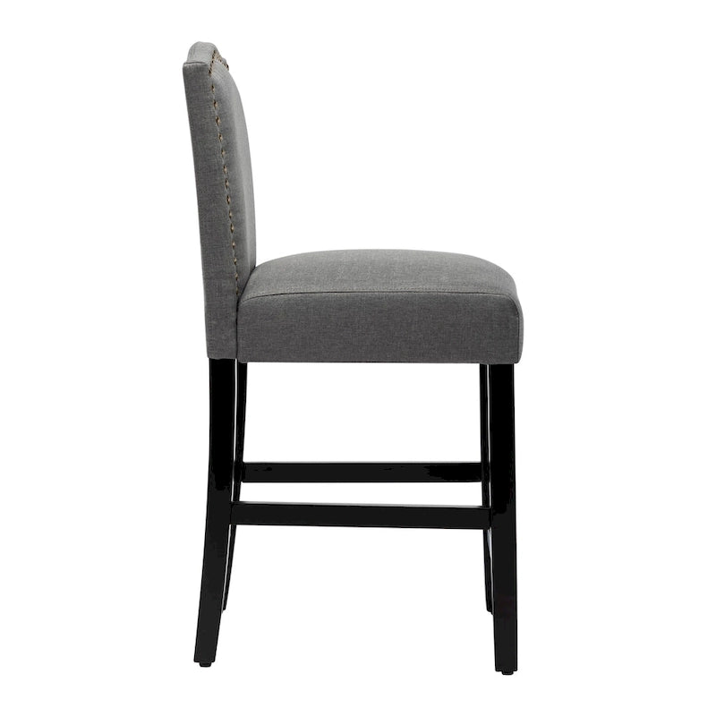 24 Inches Fabric Upholstered Nailhead Trim Counter Height Bar stools with Back Set of 2 9