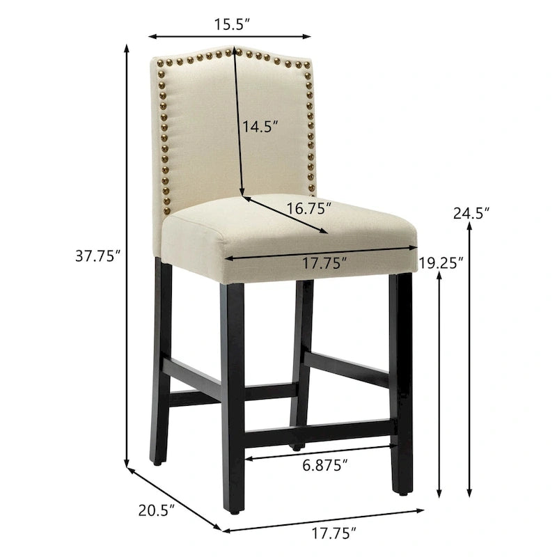 24 Inches Fabric Upholstered Nailhead Trim Counter Height Bar stools with Back Set of 2 19