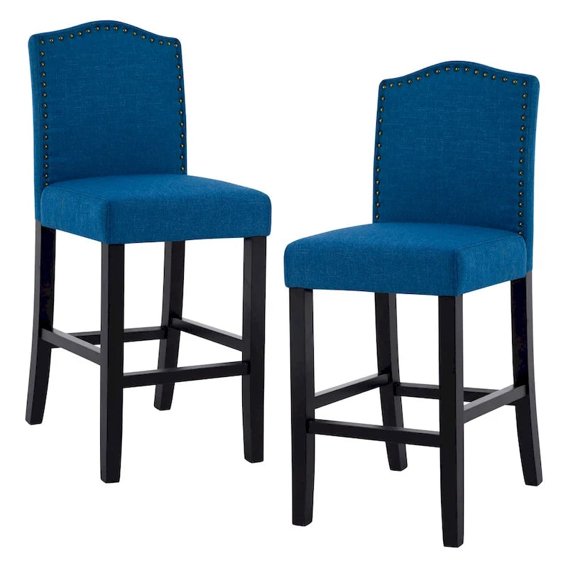24 Inches Fabric Upholstered Nailhead Trim Counter Height Bar stools with Back Set of 2 23