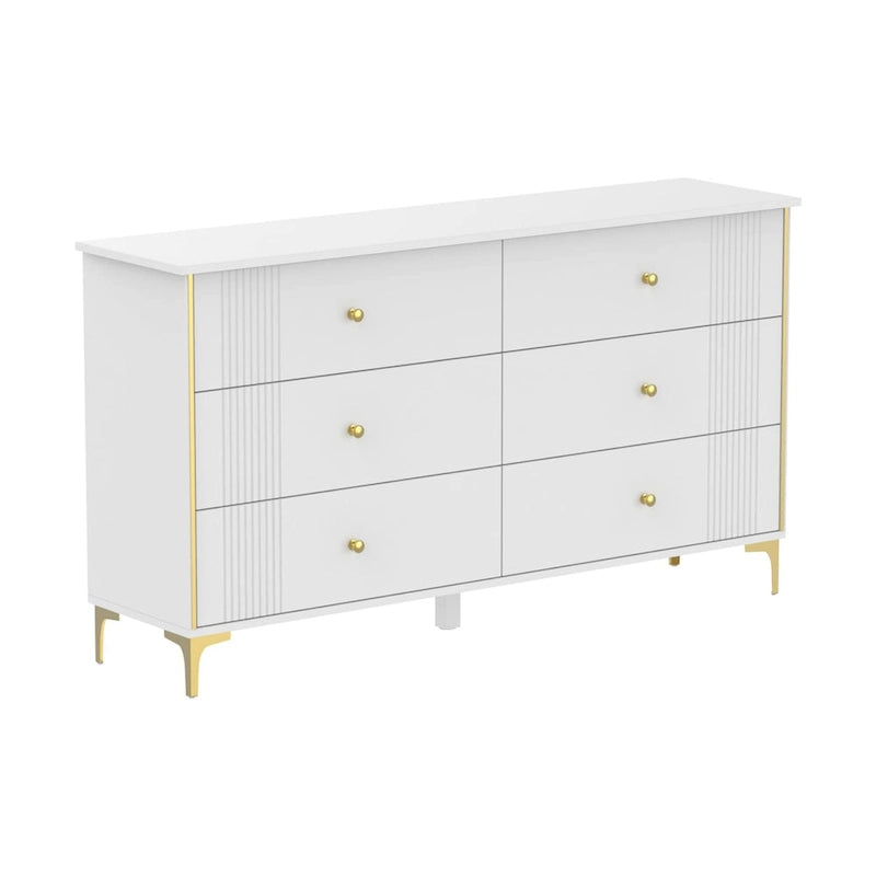 White Lacquer Dresser 6 Drawer Dresser with Metal Handle and Legs 12