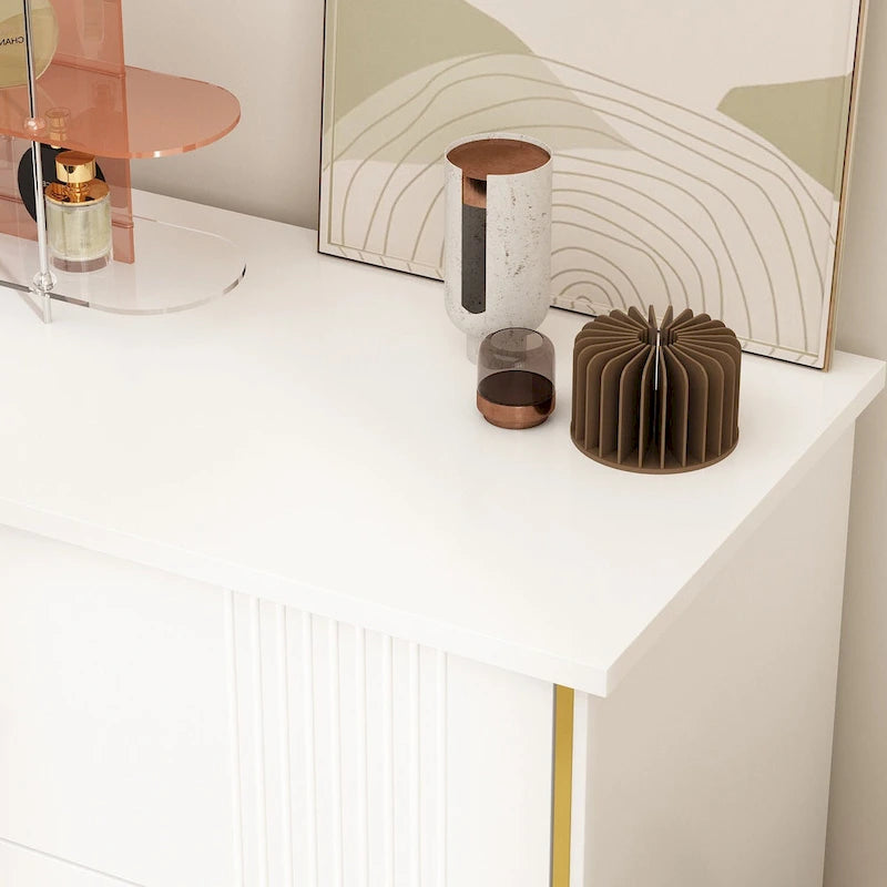 White Lacquer Dresser 6 Drawer Dresser with Metal Handle and Legs 16