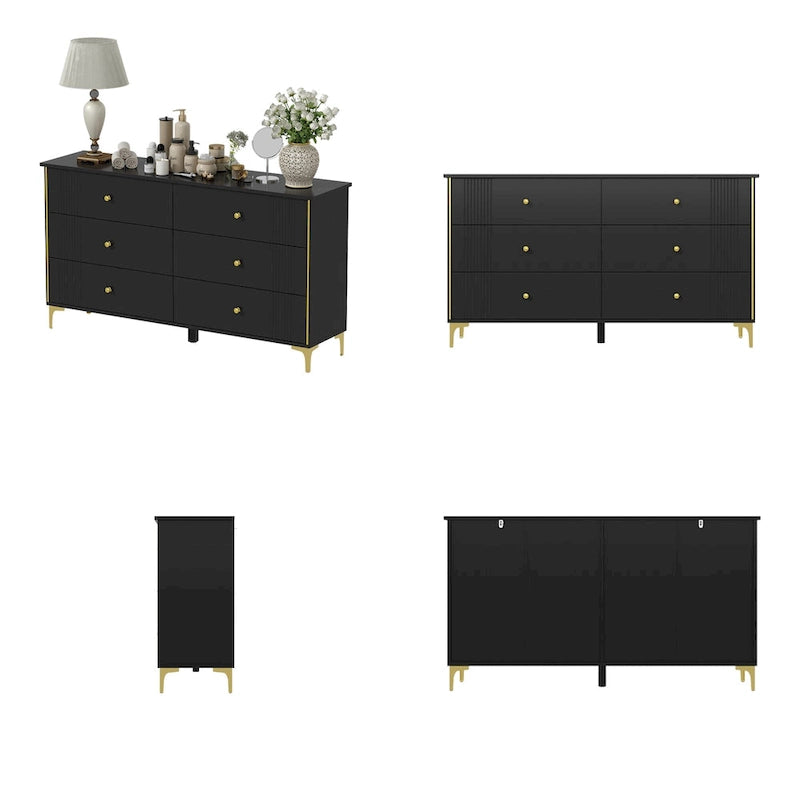 White Lacquer Dresser 6 Drawer Dresser with Metal Handle and Legs 22