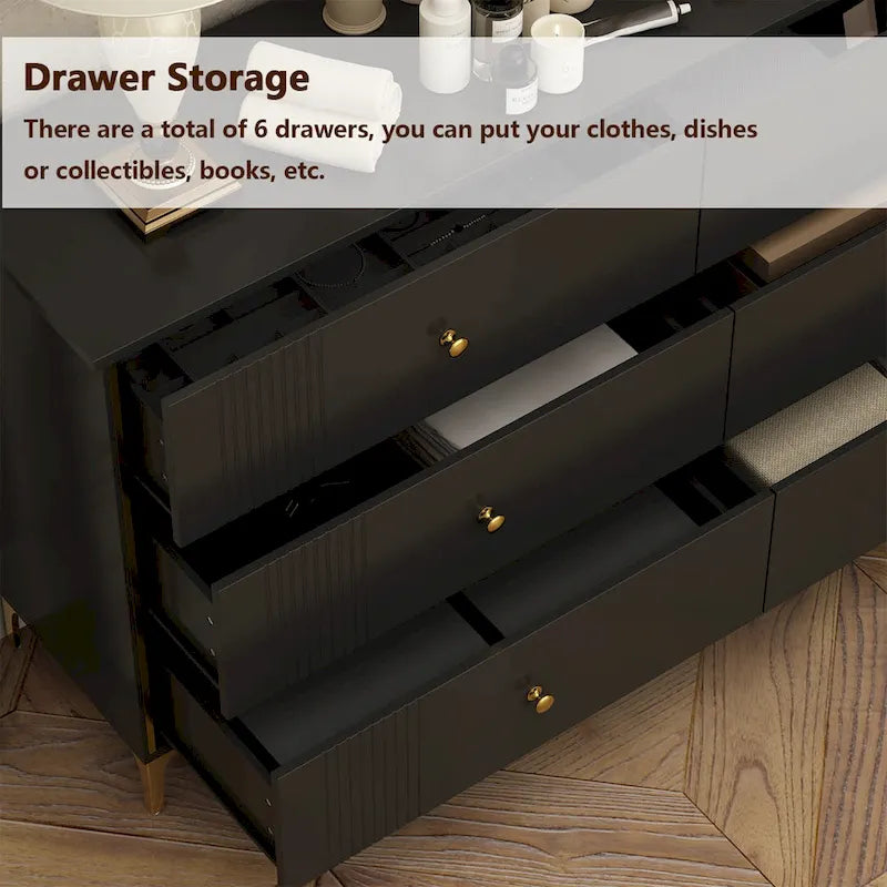 White Lacquer Dresser 6 Drawer Dresser with Metal Handle and Legs 26