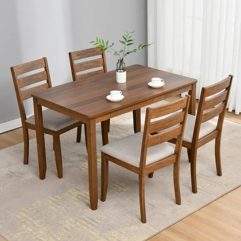 Set di 5 mobili da pranzo in legno massello 47L (1 tavolo + 4 sedie con schienale a doghe) 3