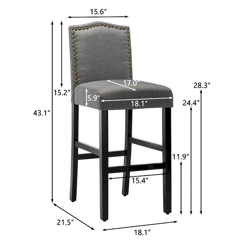28 Inches Barstools Upholstered Bar Stools Pub Chairs Set of 2 8