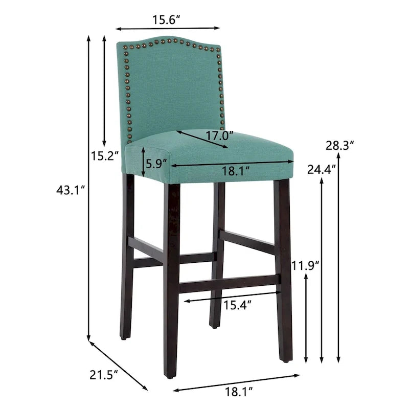 28 Inches Barstools Upholstered Bar Stools Pub Chairs Set of 2 15