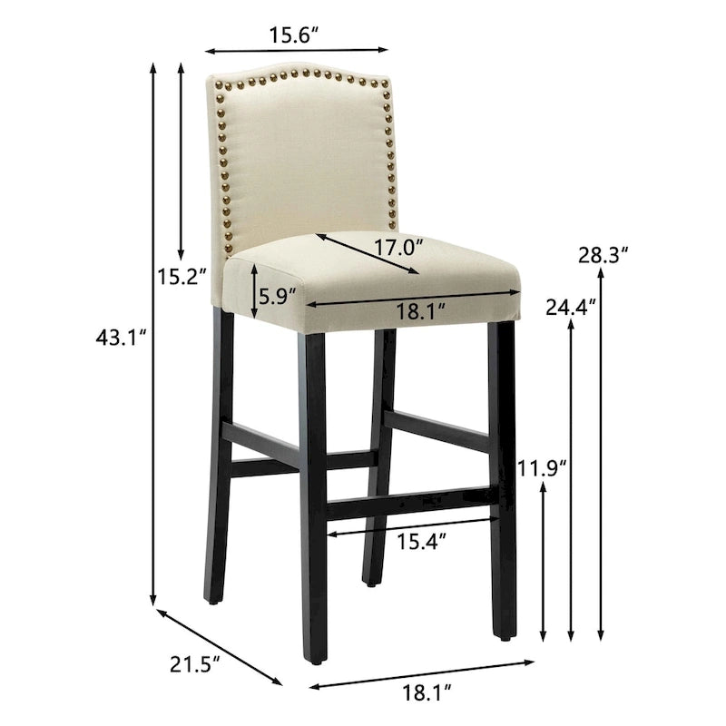 28 Inches Barstools Upholstered Bar Stools Pub Chairs Set of 2 24