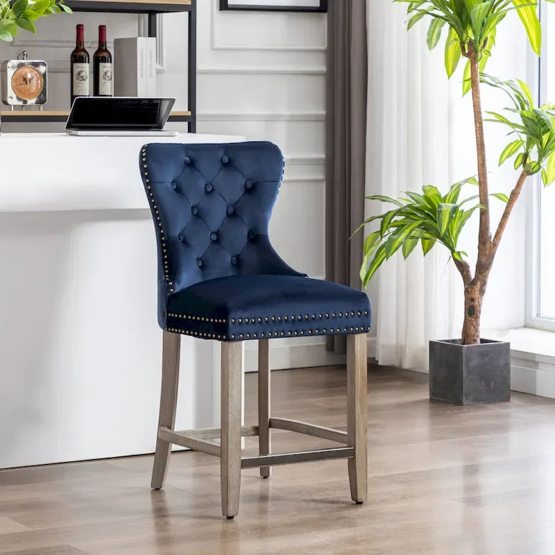 Sgabello da bancone Carter 24 Wingback capitonné con borchie e gambe grigio antico 4