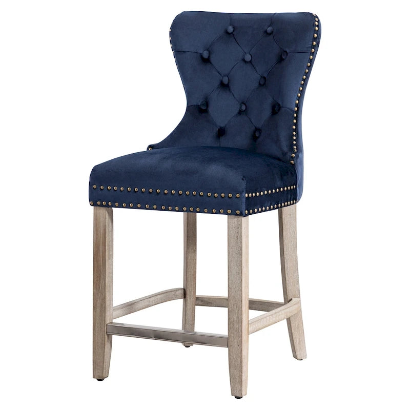 Sgabello da bancone Carter 24 Wingback capitonné con borchie e gambe grigio antico 6