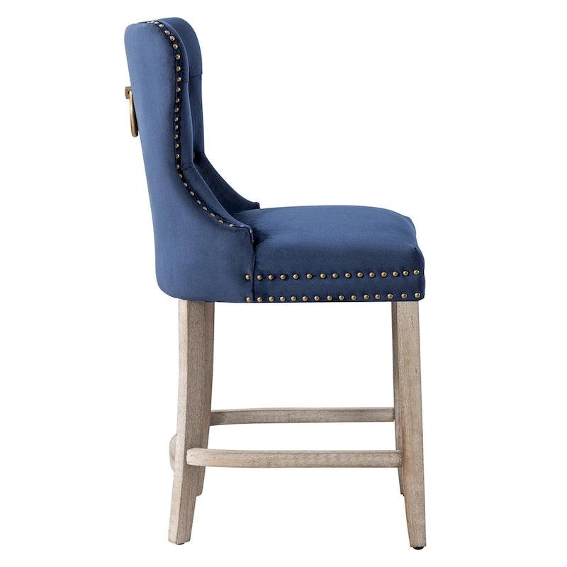 Sgabello da bancone Carter 24 Wingback capitonné con borchie e gambe grigio antico 9