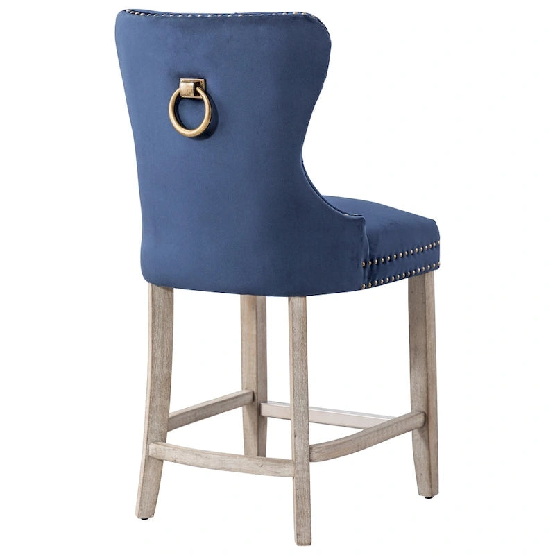 Sgabello da bancone Carter 24 Wingback capitonné con borchie e gambe grigio antico 10