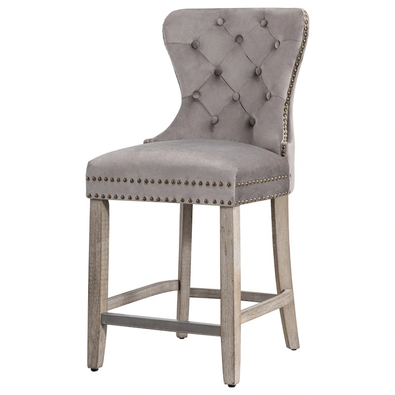 Sgabello da bancone Carter 24 Wingback capitonné con borchie e gambe grigio antico 15