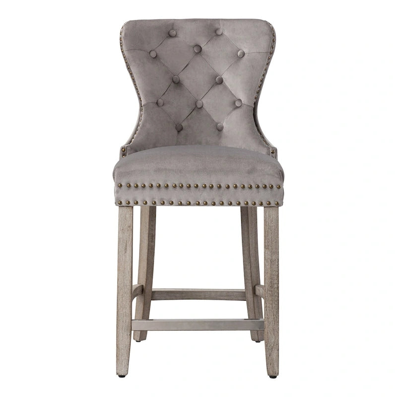 Sgabello da bancone Carter 24 Wingback capitonné con borchie e gambe grigio antico 16