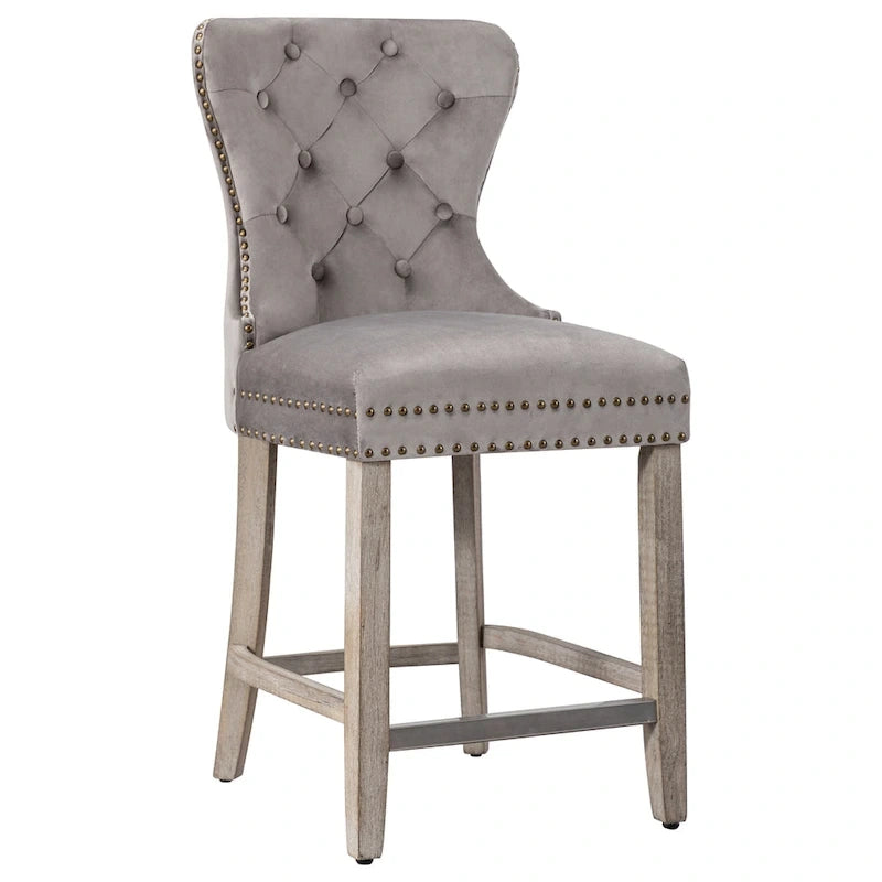 Sgabello da bancone Carter 24 Wingback capitonné con borchie e gambe grigio antico 17