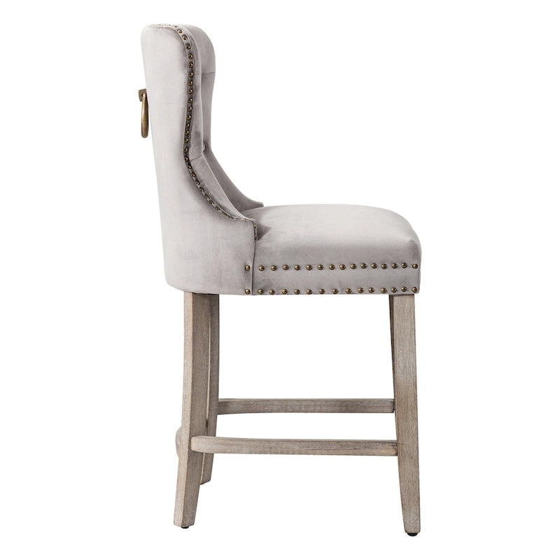 Sgabello da bancone Carter 24 Wingback capitonné con borchie e gambe grigio antico 18
