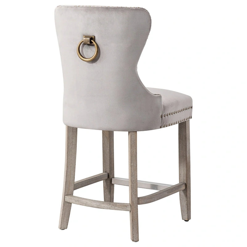 Sgabello da bancone Carter 24 Wingback capitonné con borchie e gambe grigio antico 19
