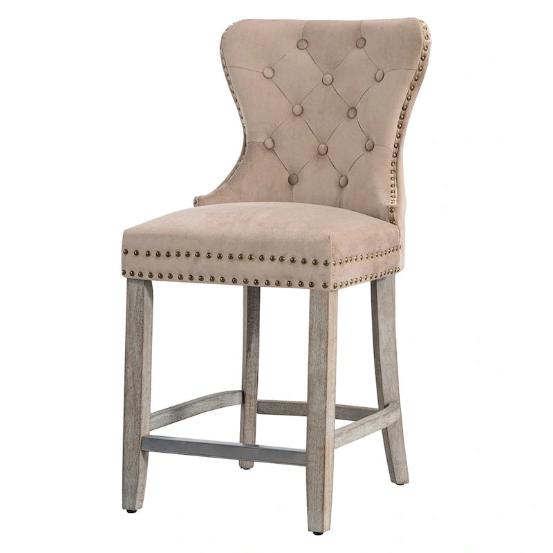 Sgabello da bancone Carter 24 Wingback capitonné con borchie e gambe grigio antico 24