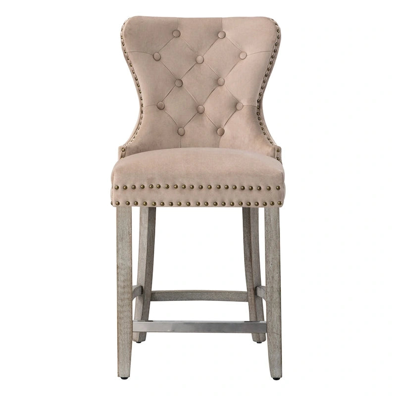 Sgabello da bancone Carter 24 Wingback capitonné con borchie e gambe grigio antico 25