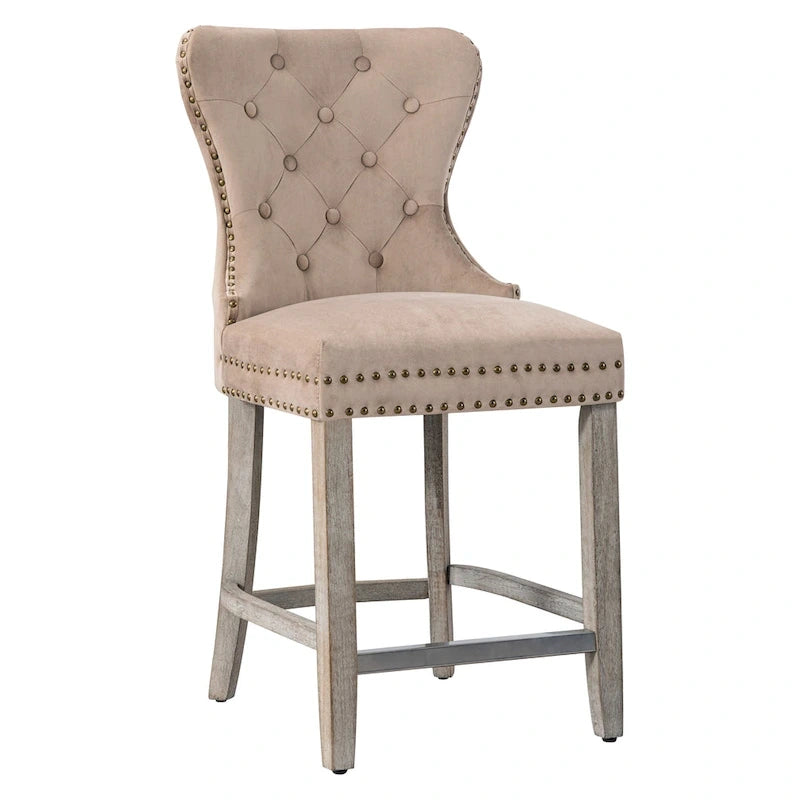 Sgabello da bancone Carter 24 Wingback capitonné con borchie e gambe grigio antico 26