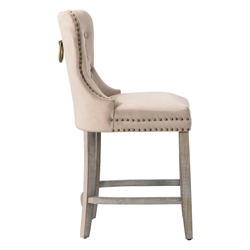 Sgabello da bancone Carter 24 Wingback capitonné con borchie e gambe grigio antico 27
