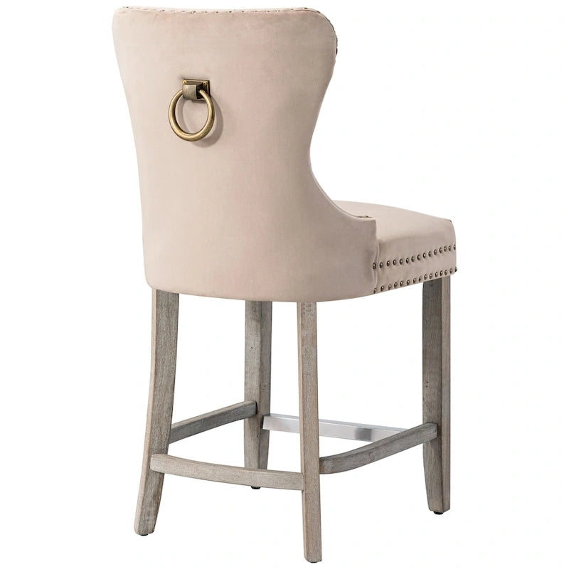 Sgabello da bancone Carter 24 Wingback capitonné con borchie e gambe grigio antico 28