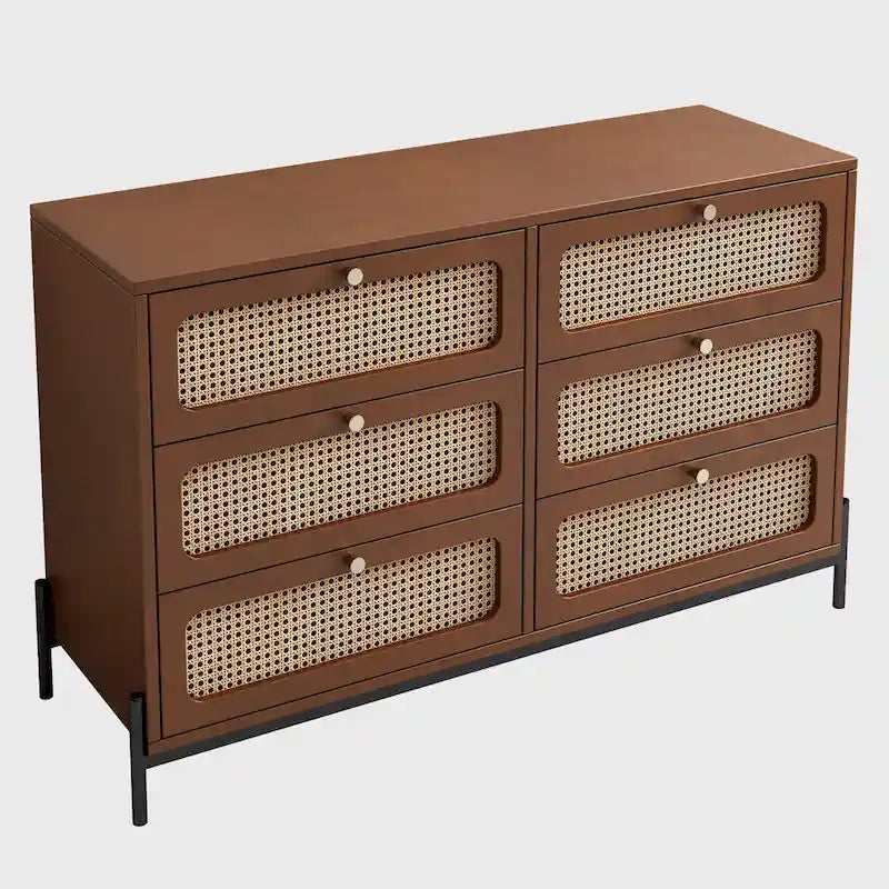 Modern Cannage Rattan Wood Closet 6-Drawer Dresser 2