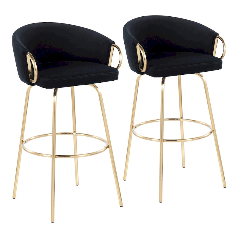 Lumisource Claire 30 Fixed-Height Bar Stool Gold Metal - Set of 2 - 19.5Lx21Wx38.25H