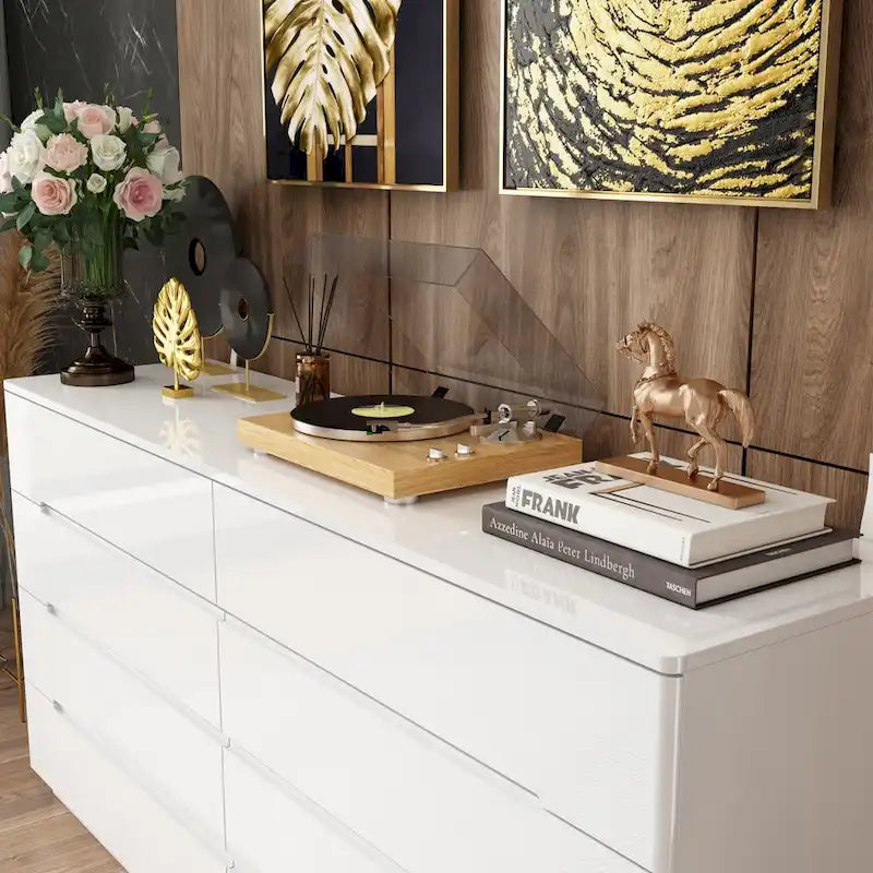 8 Drawer Double Dresser Dresser w/High Gloss Drawers Dual Chest Light 5