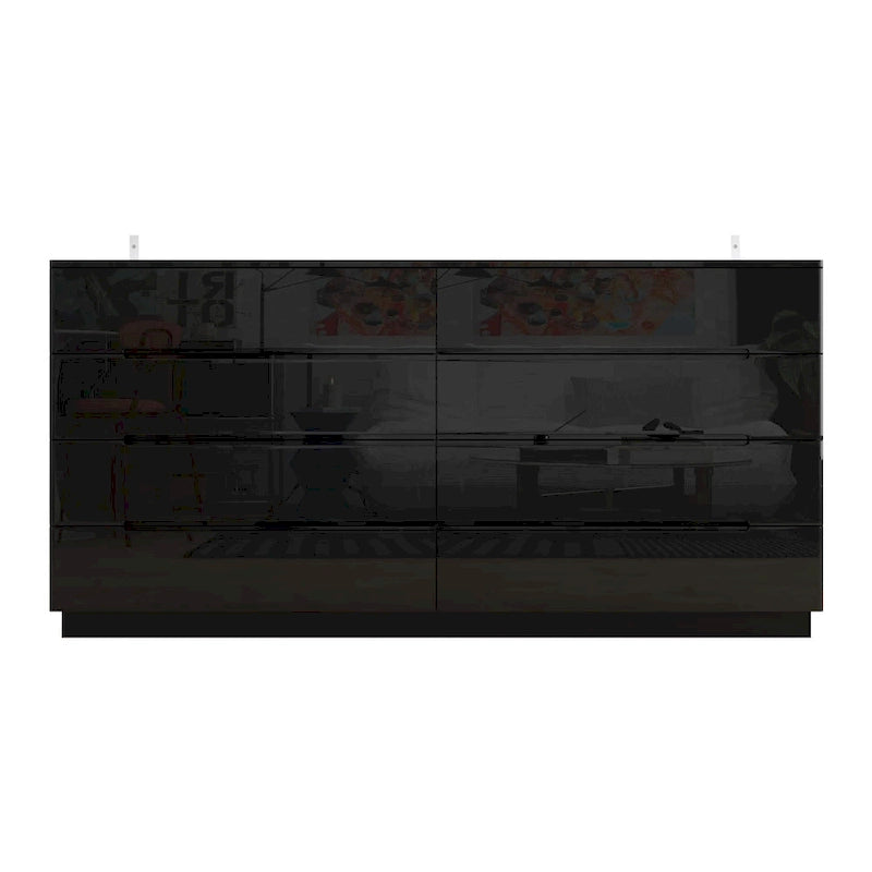 8 Drawer Double Dresser Dresser w/High Gloss Drawers Dual Chest Light 12