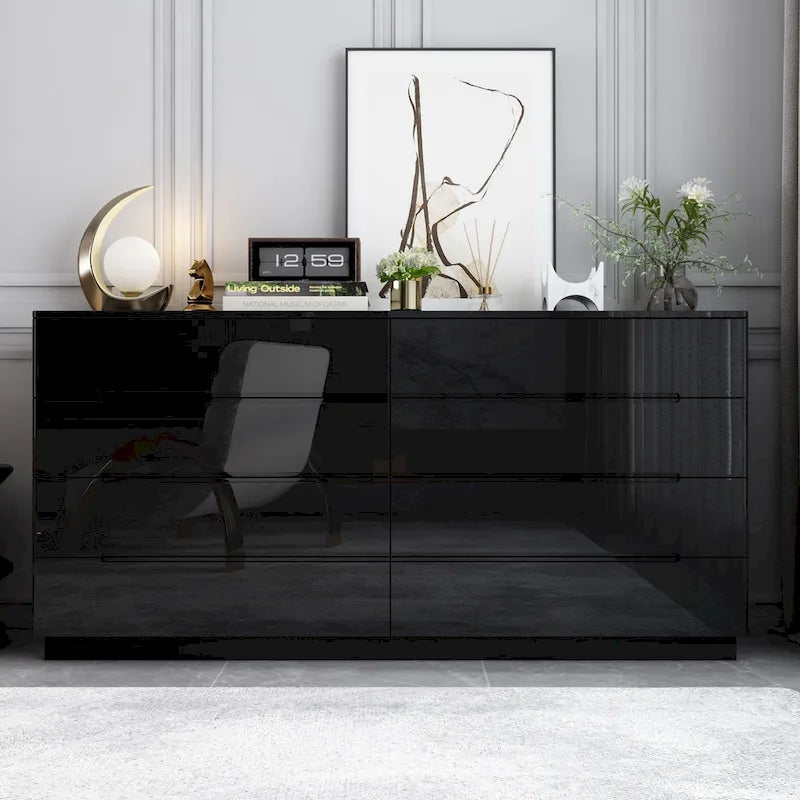 8 Drawer Double Dresser Dresser w/High Gloss Drawers Dual Chest Light 15