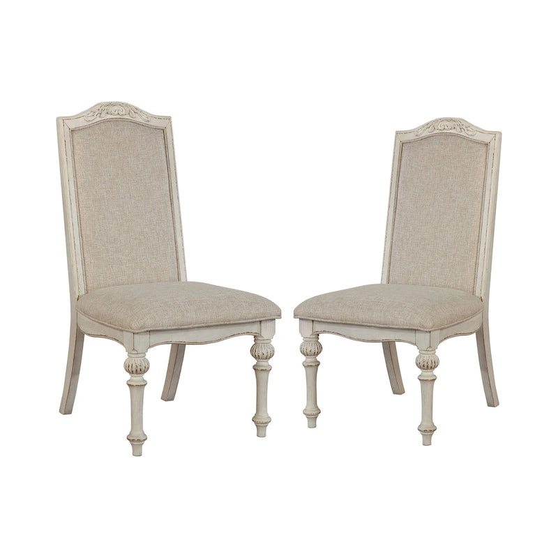 Caelum Farmhouse White Fabric Upholstered 7-Piece Round Dining Set By The Gray Barn 5